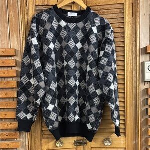 Vintage Wool Checkered Crewneck Sweater Extra Large Eclectic Grandpa
